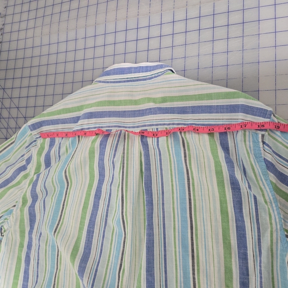 U.S. Polo Assn. Blue and Green Striped Button Down Lightweight Beach Travel - Picture 3 of 7